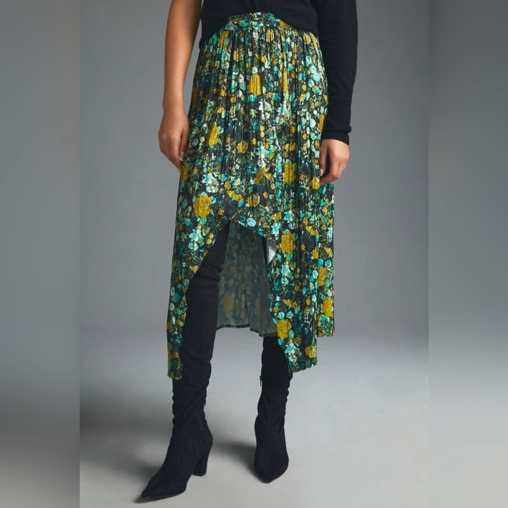 Anthropologie Maeve High Low Floral Skirt Size XS Botanical Elastic Back Flowy